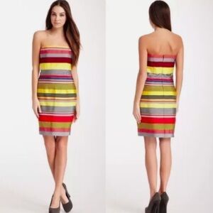 J. McLaughlin yellow red striped strapless dress 0